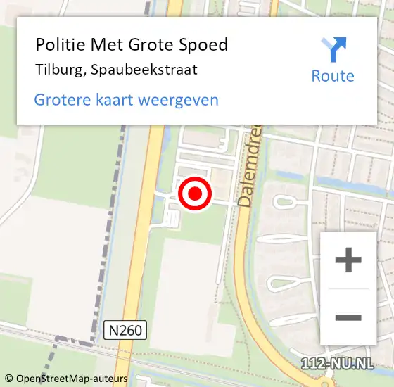 Locatie op kaart van de 112 melding: Politie Met Grote Spoed Naar Tilburg, Spaubeekstraat op 30 maart 2023 19:52