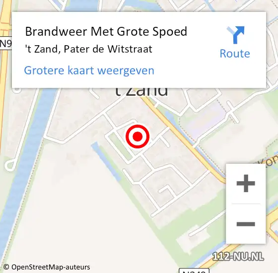 Locatie op kaart van de 112 melding: Brandweer Met Grote Spoed Naar 't Zand, Pater de Witstraat op 30 maart 2023 20:18