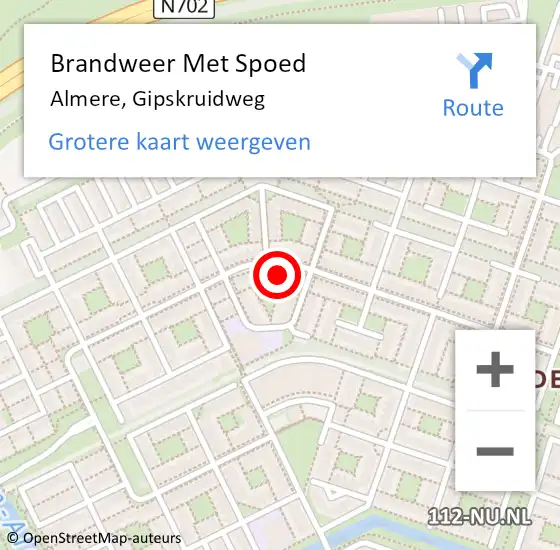 Locatie op kaart van de 112 melding: Brandweer Met Spoed Naar Almere, Gipskruidweg op 30 maart 2023 21:03