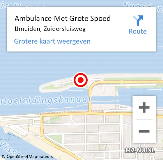 Locatie op kaart van de 112 melding: Ambulance Met Grote Spoed Naar IJmuiden, Zuidersluisweg op 30 maart 2023 21:54