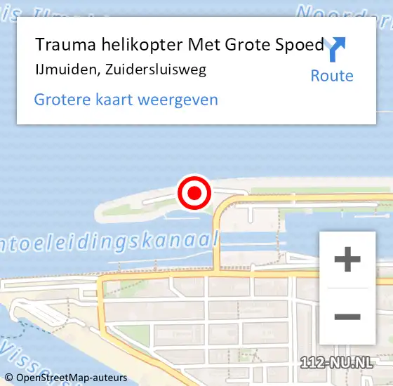 Locatie op kaart van de 112 melding: Trauma helikopter Met Grote Spoed Naar IJmuiden, Zuidersluisweg op 30 maart 2023 21:55