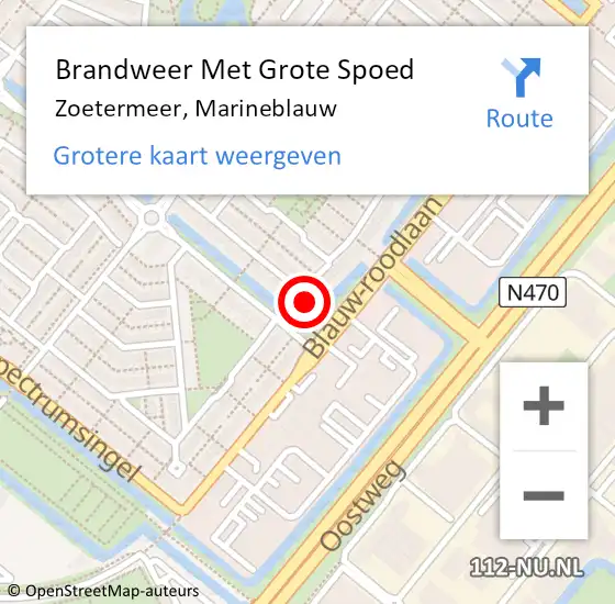 Locatie op kaart van de 112 melding: Brandweer Met Grote Spoed Naar Zoetermeer, Marineblauw op 30 maart 2023 21:57