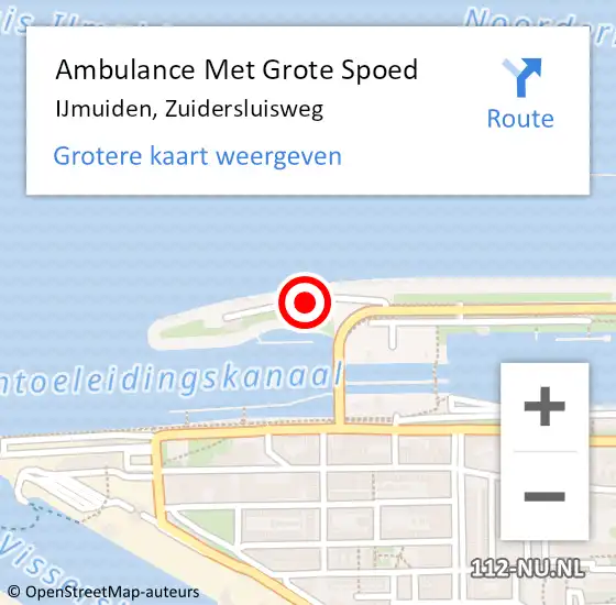 Locatie op kaart van de 112 melding: Ambulance Met Grote Spoed Naar IJmuiden, Zuidersluisweg op 30 maart 2023 22:00