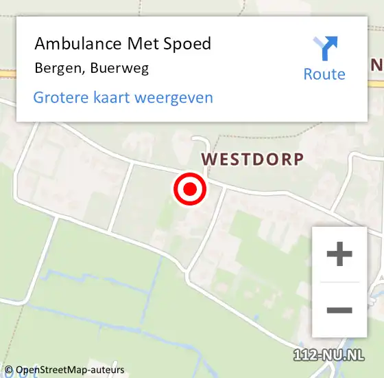 Locatie op kaart van de 112 melding: Ambulance Met Spoed Naar Bergen, Buerweg op 30 maart 2023 22:18