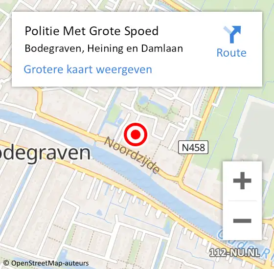 Locatie op kaart van de 112 melding: Politie Met Grote Spoed Naar Bodegraven, Heining en Damlaan op 30 maart 2023 22:25