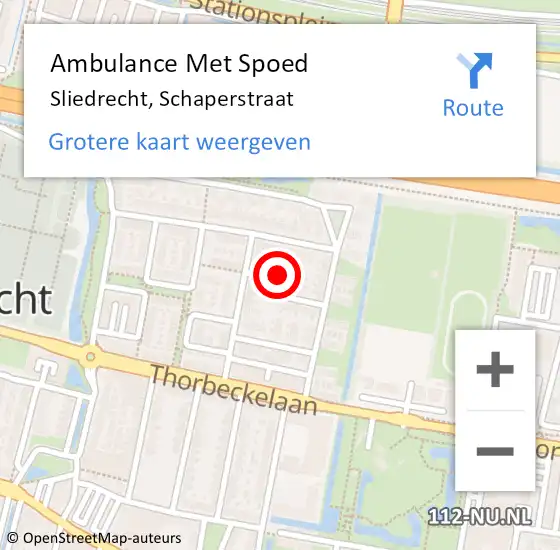 Locatie op kaart van de 112 melding: Ambulance Met Spoed Naar Sliedrecht, Schaperstraat op 30 maart 2023 23:06