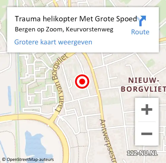 Locatie op kaart van de 112 melding: Trauma helikopter Met Grote Spoed Naar Bergen op Zoom, Keurvorstenweg op 30 maart 2023 23:17