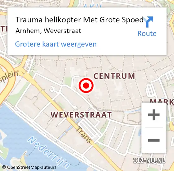 Locatie op kaart van de 112 melding: Trauma helikopter Met Grote Spoed Naar Arnhem, Weverstraat op 30 maart 2023 23:18