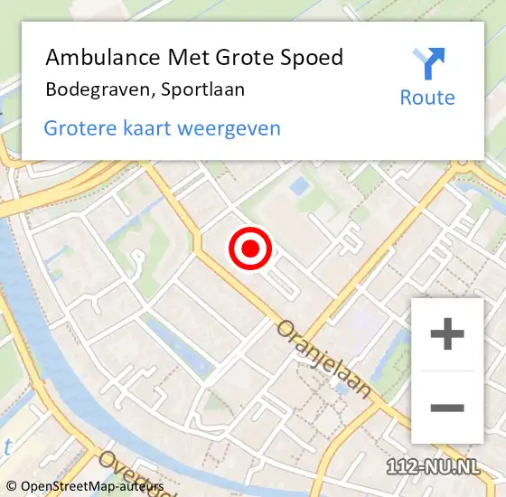 Locatie op kaart van de 112 melding: Ambulance Met Grote Spoed Naar Bodegraven, Sportlaan op 31 maart 2023 00:28