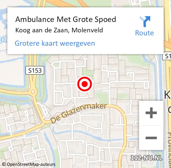 Locatie op kaart van de 112 melding: Ambulance Met Grote Spoed Naar Koog aan de Zaan, Molenveld op 31 maart 2023 02:33