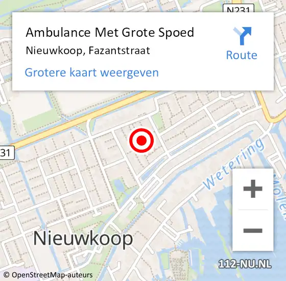 Locatie op kaart van de 112 melding: Ambulance Met Grote Spoed Naar Nieuwkoop, Fazantstraat op 31 maart 2023 02:54