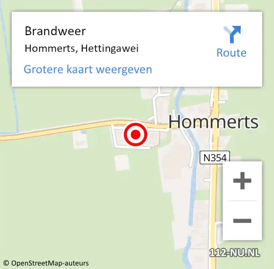 Locatie op kaart van de 112 melding: Brandweer Hommerts, Hettingawei op 31 maart 2023 04:16