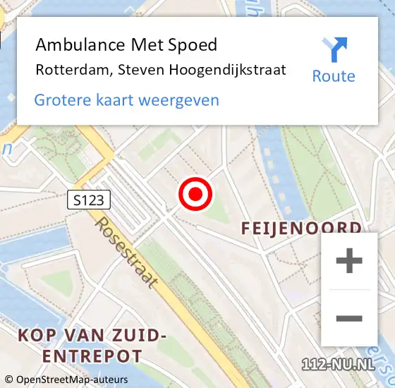 Locatie op kaart van de 112 melding: Ambulance Met Spoed Naar Rotterdam, Steven Hoogendijkstraat op 31 maart 2023 04:44