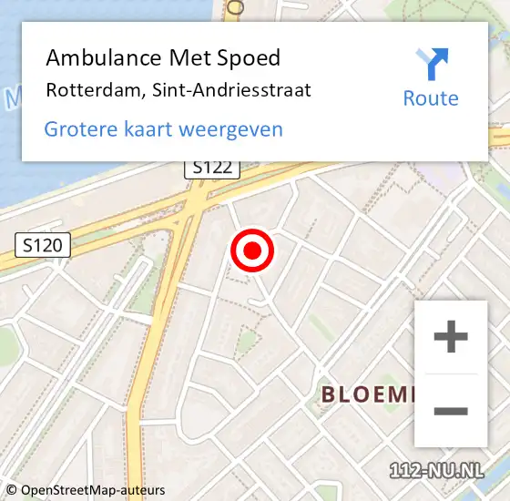 Locatie op kaart van de 112 melding: Ambulance Met Spoed Naar Rotterdam, Sint-Andriesstraat op 31 maart 2023 04:47