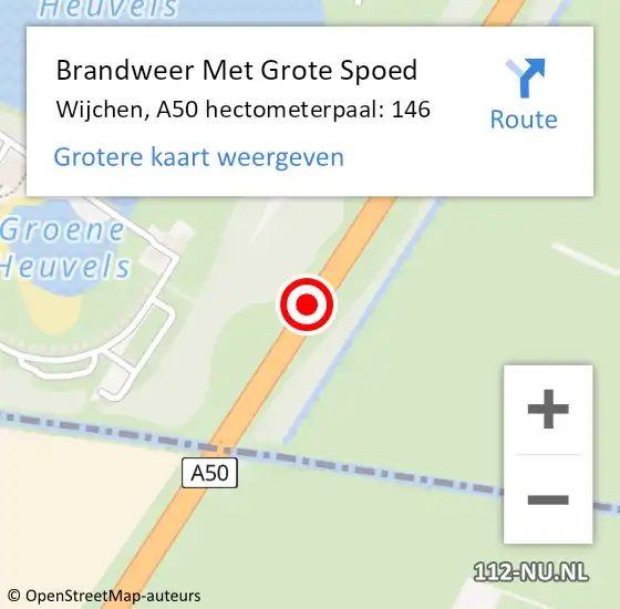 Locatie op kaart van de 112 melding: Brandweer Met Grote Spoed Naar Wijchen, A50 hectometerpaal: 146 op 31 maart 2023 06:04