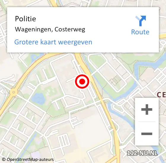 Locatie op kaart van de 112 melding: Politie Wageningen, Costerweg op 31 maart 2023 08:29