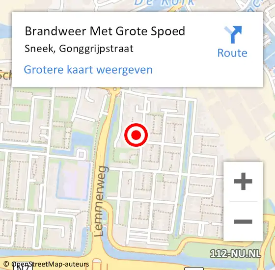 Locatie op kaart van de 112 melding: Brandweer Met Grote Spoed Naar Sneek, Gonggrijpstraat op 20 augustus 2014 18:27