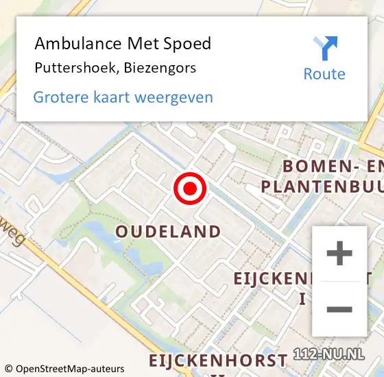 Locatie op kaart van de 112 melding: Ambulance Met Spoed Naar Puttershoek, Biezengors op 31 maart 2023 10:46