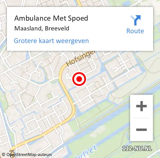 Locatie op kaart van de 112 melding: Ambulance Met Spoed Naar Maasland, Breeveld op 31 maart 2023 11:53