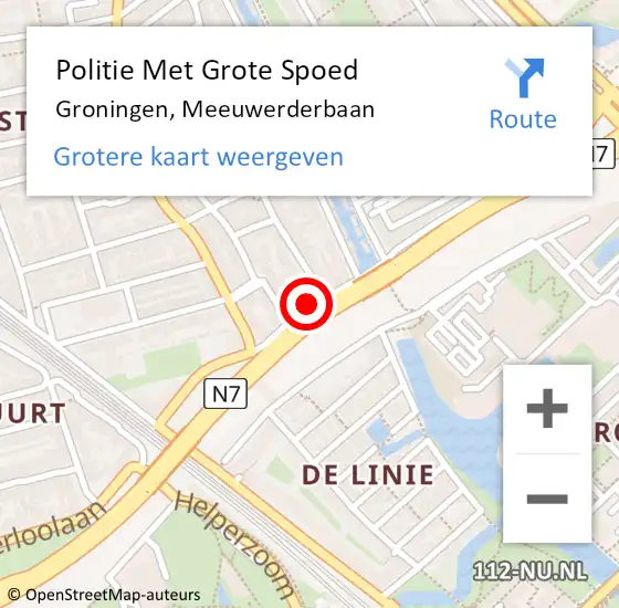 Locatie op kaart van de 112 melding: Politie Met Grote Spoed Naar Groningen, Meeuwerderbaan op 31 maart 2023 12:13