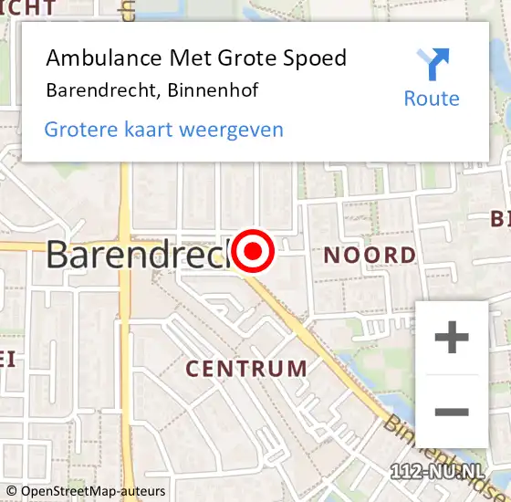 Locatie op kaart van de 112 melding: Ambulance Met Grote Spoed Naar Barendrecht, Binnenhof op 31 maart 2023 13:30