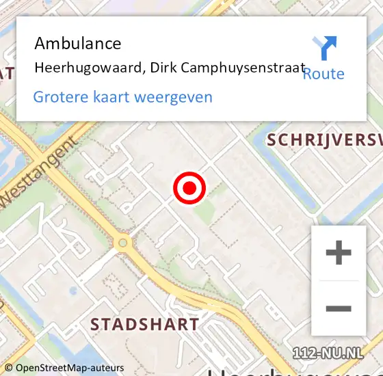 Locatie op kaart van de 112 melding: Ambulance Heerhugowaard, Dirk Camphuysenstraat op 31 maart 2023 13:40