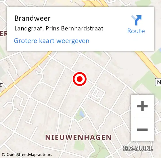 Locatie op kaart van de 112 melding: Brandweer Landgraaf, Prins Bernhardstraat op 20 augustus 2014 19:06