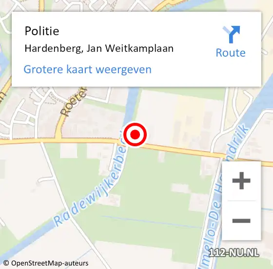 Locatie op kaart van de 112 melding: Politie Hardenberg, Jan Weitkamplaan op 31 maart 2023 14:19