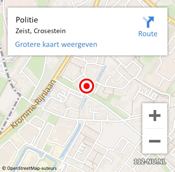 Locatie op kaart van de 112 melding: Politie Zeist, Crosestein op 31 maart 2023 14:23