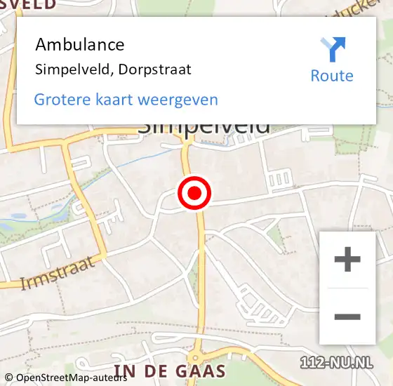 Locatie op kaart van de 112 melding: Ambulance Simpelveld, Dorpstraat op 20 augustus 2014 19:08