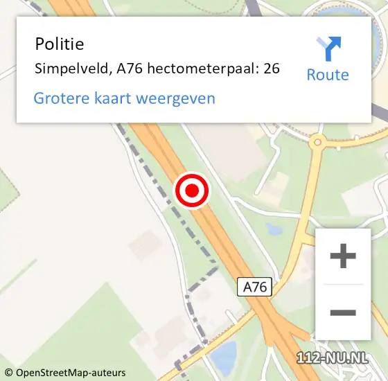 Locatie op kaart van de 112 melding: Politie Simpelveld, A76 hectometerpaal: 26 op 31 maart 2023 15:13