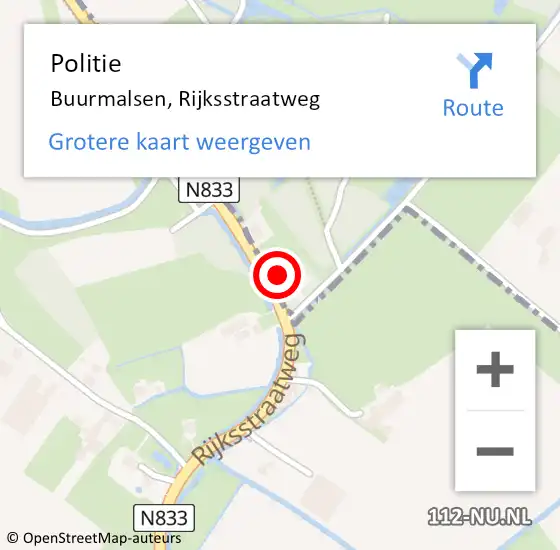 Locatie op kaart van de 112 melding: Politie Buurmalsen, Rijksstraatweg op 31 maart 2023 15:17