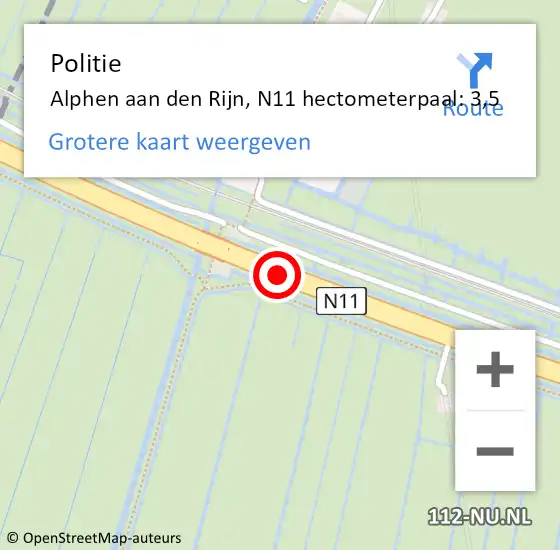 Locatie op kaart van de 112 melding: Politie Alphen aan den Rijn, N11 hectometerpaal: 3,5 op 31 maart 2023 15:21