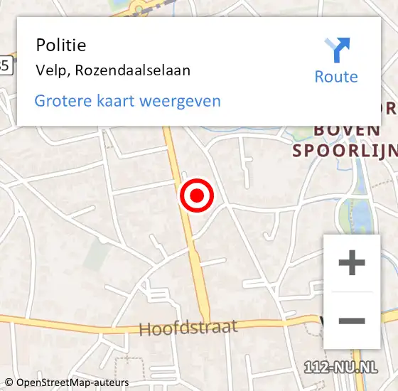 Locatie op kaart van de 112 melding: Politie Velp, Rozendaalselaan op 31 maart 2023 15:31