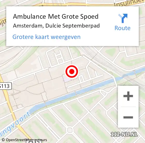 Locatie op kaart van de 112 melding: Ambulance Met Grote Spoed Naar Amsterdam, Dulcie Septemberpad op 31 maart 2023 15:40