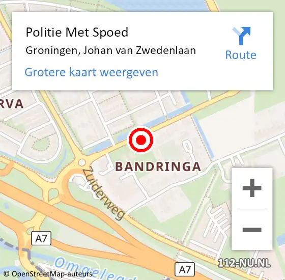 Locatie op kaart van de 112 melding: Politie Met Spoed Naar Groningen, Johan van Zwedenlaan op 31 maart 2023 16:13