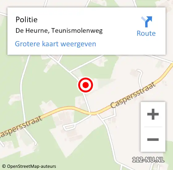 Locatie op kaart van de 112 melding: Politie De Heurne, Teunismolenweg op 31 maart 2023 16:50