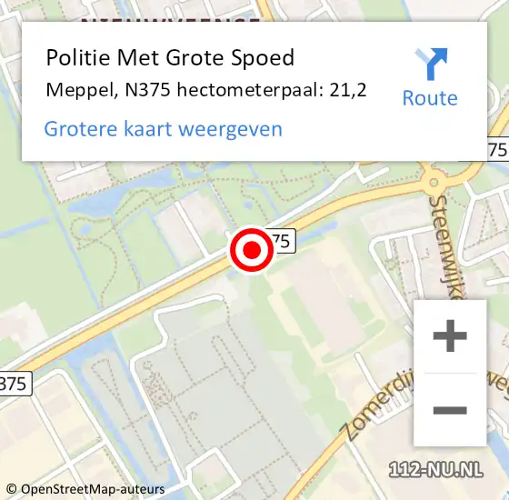 Locatie op kaart van de 112 melding: Politie Met Grote Spoed Naar Meppel, N375 hectometerpaal: 21,2 op 31 maart 2023 17:07