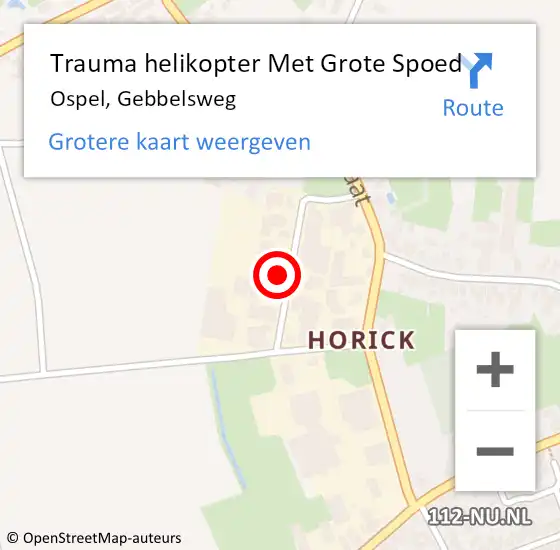 Locatie op kaart van de 112 melding: Trauma helikopter Met Grote Spoed Naar Ospel, Gebbelsweg op 31 maart 2023 17:55