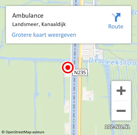 Locatie op kaart van de 112 melding: Ambulance Landsmeer, Kanaaldijk op 31 maart 2023 18:45