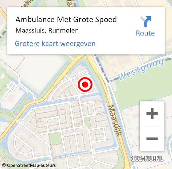 Locatie op kaart van de 112 melding: Ambulance Met Grote Spoed Naar Maassluis, Runmolen op 31 maart 2023 19:25