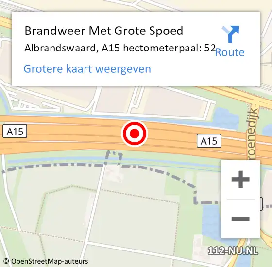 Locatie op kaart van de 112 melding: Brandweer Met Grote Spoed Naar Albrandswaard, A15 hectometerpaal: 52 op 31 maart 2023 19:25