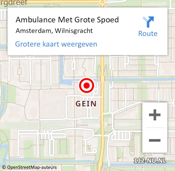 Locatie op kaart van de 112 melding: Ambulance Met Grote Spoed Naar Amsterdam, Wilnisgracht op 31 maart 2023 20:03