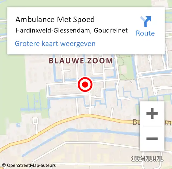 Locatie op kaart van de 112 melding: Ambulance Met Spoed Naar Hardinxveld-Giessendam, Goudreinet op 31 maart 2023 20:36