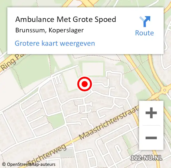 Locatie op kaart van de 112 melding: Ambulance Met Grote Spoed Naar Brunssum, Koperslager op 12 oktober 2013 04:28