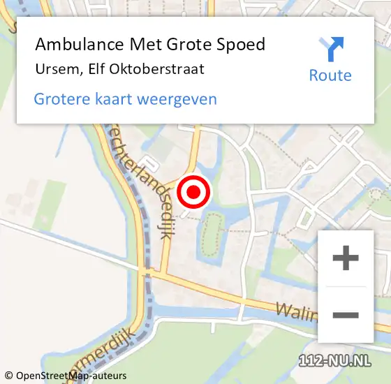 Locatie op kaart van de 112 melding: Ambulance Met Grote Spoed Naar Ursem, Elf Oktoberstraat op 31 maart 2023 21:05