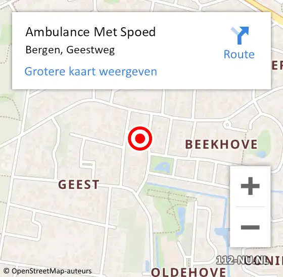 Locatie op kaart van de 112 melding: Ambulance Met Spoed Naar Bergen, Geestweg op 31 maart 2023 21:21