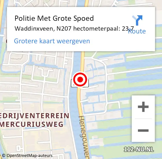 Locatie op kaart van de 112 melding: Politie Met Grote Spoed Naar Waddinxveen, N207 hectometerpaal: 23,7 op 31 maart 2023 21:29