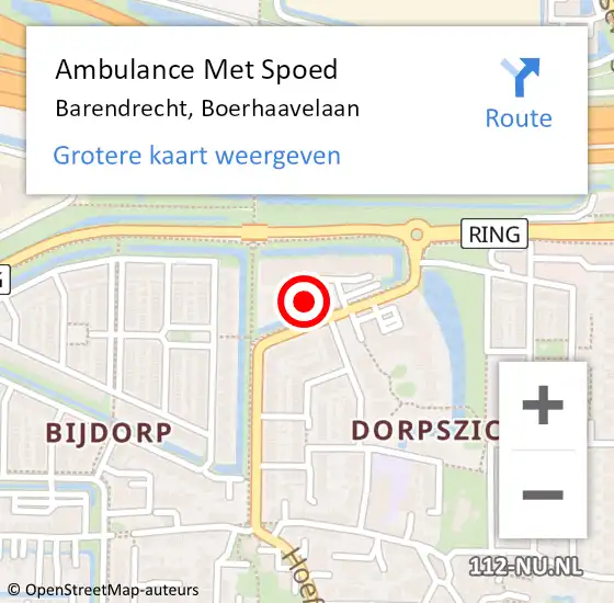 Locatie op kaart van de 112 melding: Ambulance Met Spoed Naar Barendrecht, Boerhaavelaan op 31 maart 2023 22:41