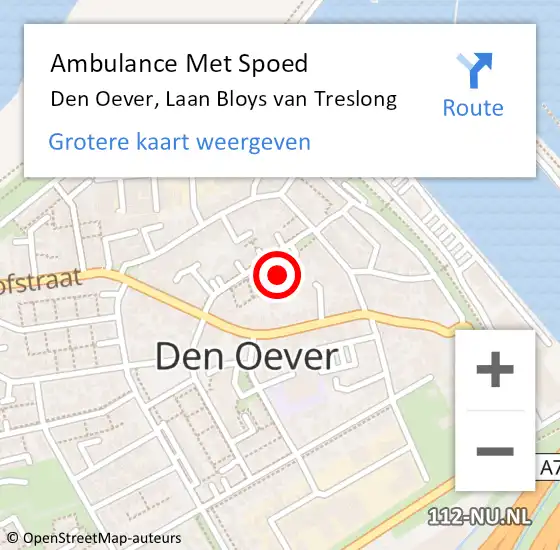 Locatie op kaart van de 112 melding: Ambulance Met Spoed Naar Den Oever, Laan Bloys van Treslong op 1 april 2023 01:09